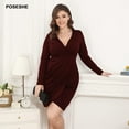 thumbnail image 4 of POSESHE Women's Deep V-Neck Plus Size Dress, Sexy Bodycon Wrap Dress, 4 of 6