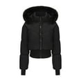 thumbnail image 2 of Royisotas Womens Puffer Jackets,Coats for Women,Cropped Fall Zip up Long Sleeve with Hood Coats,Black,Nylon,XL, 2 of 9
