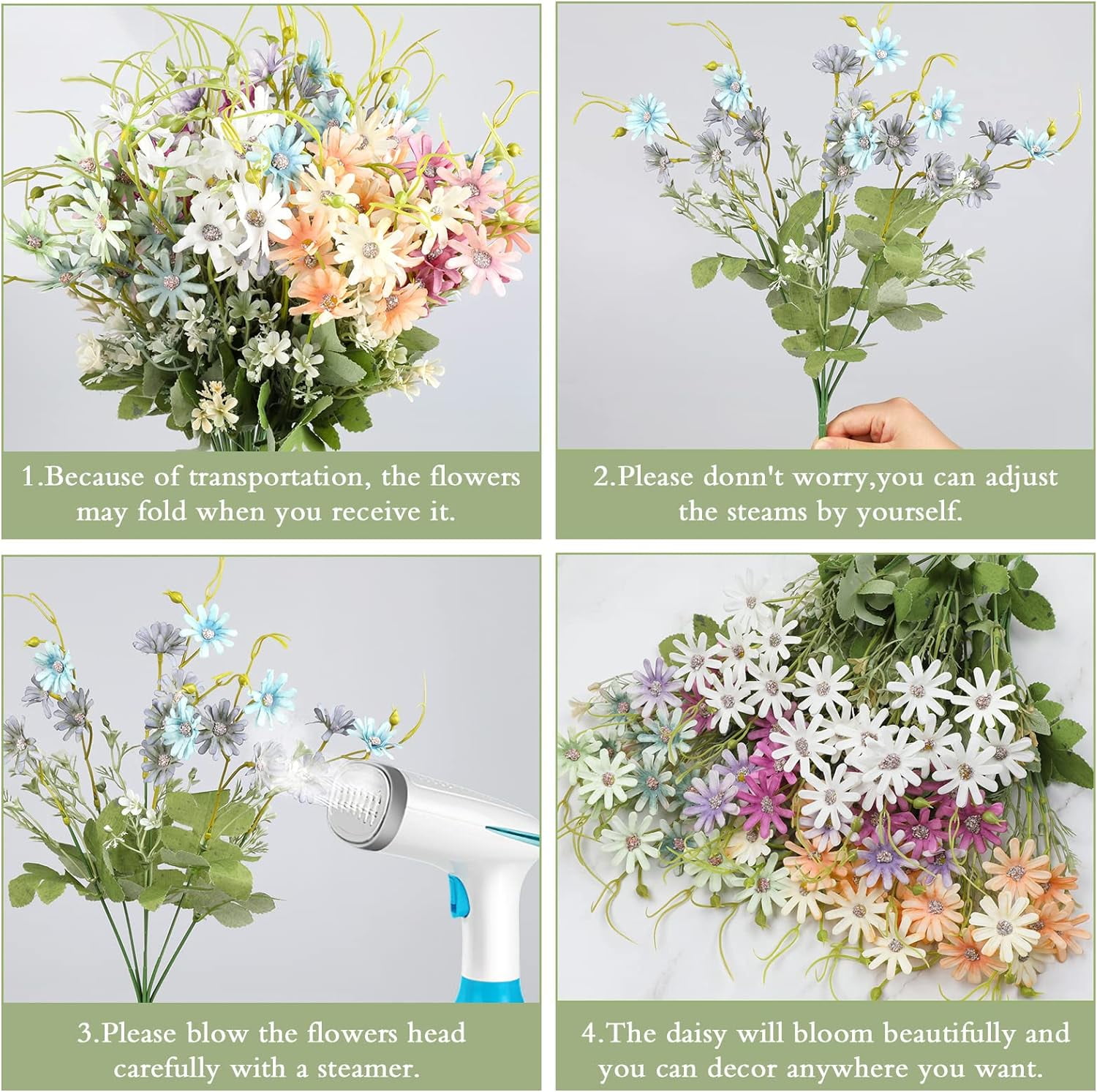6 Bundles Wildflowers Fake Daisy Outdoor Artificial Flowers UV Resistant Silk Wild Flower Bouquets Bulk Faux Plants Plastic Greenery for Decoration Vase Floral Spring Home Decor