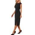 thumbnail image 4 of INSPIRE CHIC Women's Formal Sheath Dress Ruched Boat Neck Cap Sleeve Elegant Work Office Dresses S Black, 4 of 4