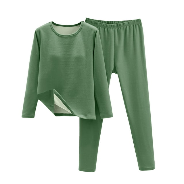 Timegard Ensembles de sous-Vêtements Thermiques pour Femmes 2 Pcs Col Rond Manches Longues Hauts Taille Élastique Pantalons Fuselés Ensembles