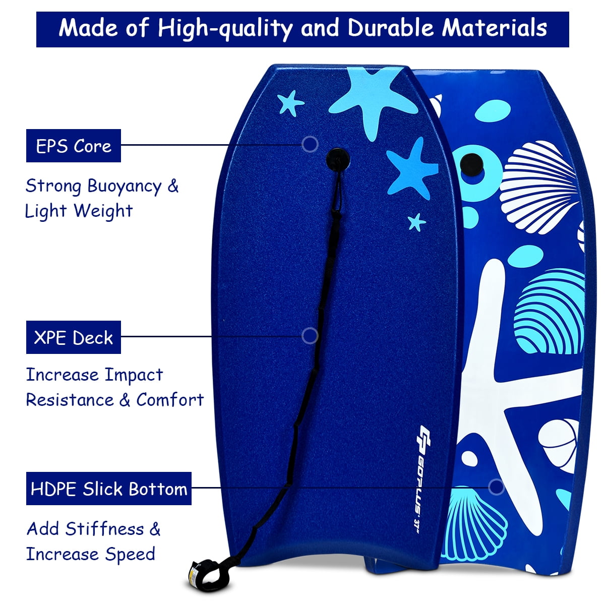 Lightweight Super Bodyboard Surfing with Leash EPS Core Boarding IXPE Beach US 