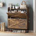 thumbnail image 1 of Vabches Farmhouse Shoe Storage Cabinet with 2 Flip Drawers, Freestanding Shoe Rack Organizer with Adjustable Shelf and Metal Handle for Entryway, Hallway, 1 of 7