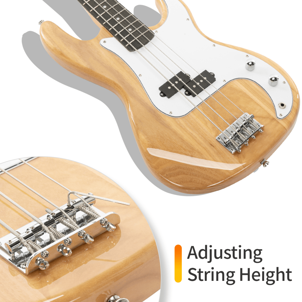 Tcbosik Electric Bass Guitar with 20W Amp, 4 String Exquisite Stylish Bass with Bag, Strap, Amp Wire and Spanner Tool for Beginner, Burlywood