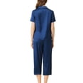 thumbnail image 3 of INSPIRE CHIC Women's Satin Pajamas Sets Short Sleeve Button Tops with Capri Pants 2 Pcs Loungewear L Blue, 3 of 6