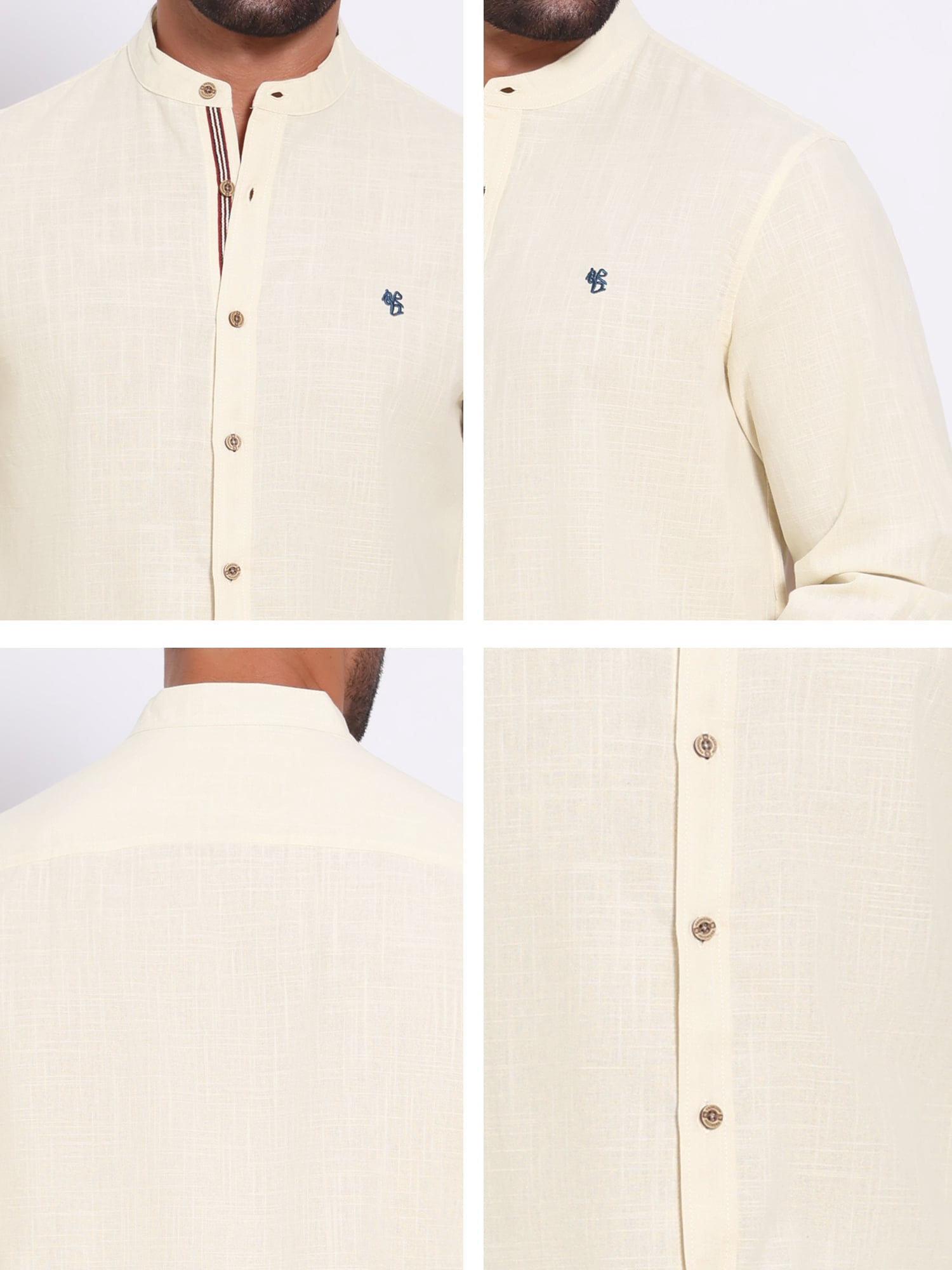 DARING DIVA Men's Stand Collar Long Sleeves Button Down Linen Shirts S Khaki