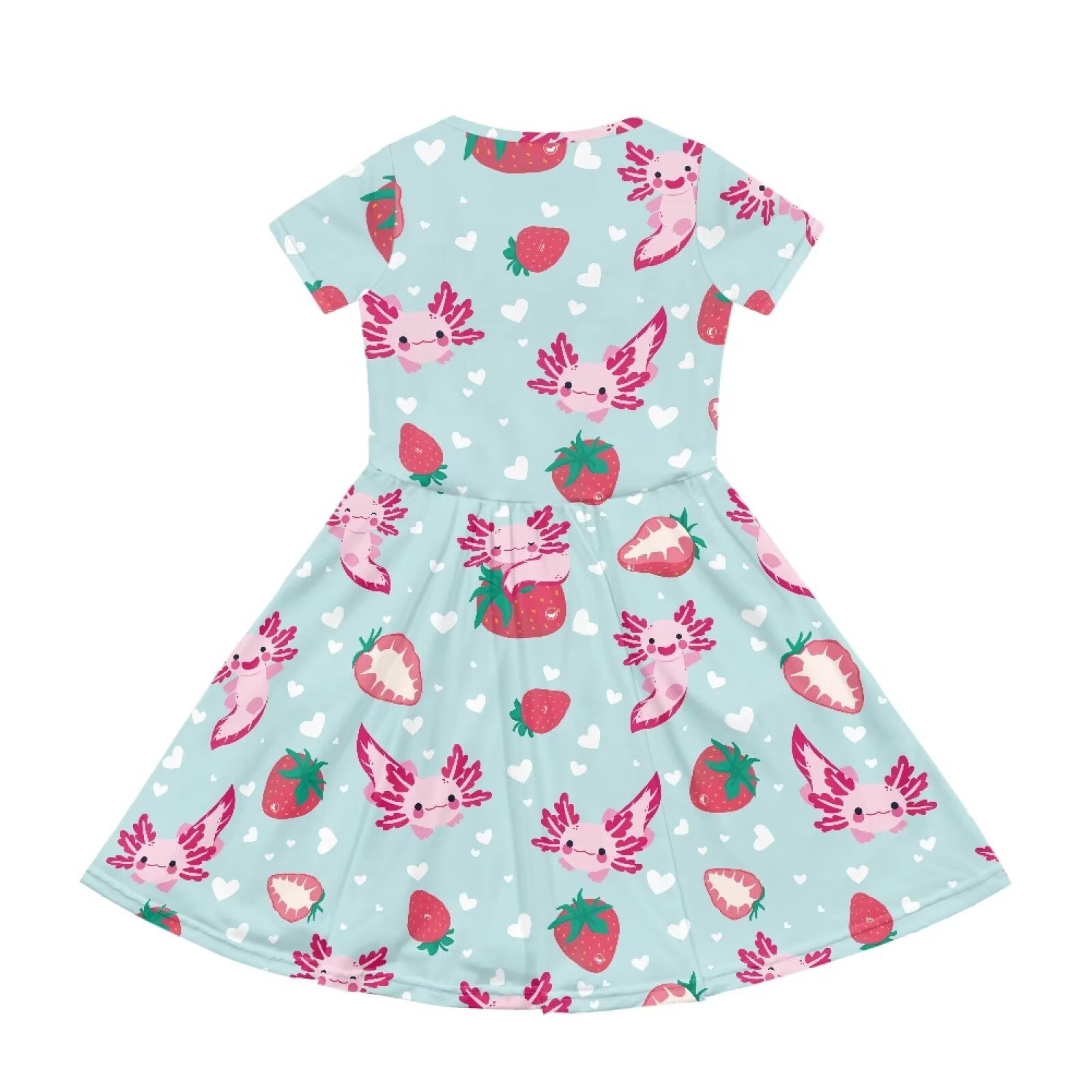 Uourmeti Axolotl Short Sleeve Dresses for Toddler Girls Cute Swing Dress Strawberries Summer Soft Crew Neck Knee Length A-Line Dresses with Pockets