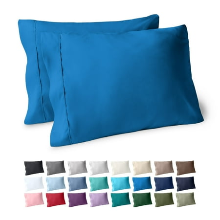 Bare Home Pillowcase Set - Premium 1800 Collection - Double Brushed - Ultra Soft - Standard Size, Medium Blue, 2 Count