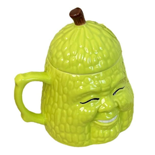 Taza de cerámica con forma de pera con tapa, 350 ml, diseño Fun Smiling Pear