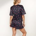 thumbnail image 6 of Women's Heart Print Satin Pajama Set with Short Sleeve Crew Neck Top and Ruffle Trim Lounge Shorts - Small, Black, 6 of 7