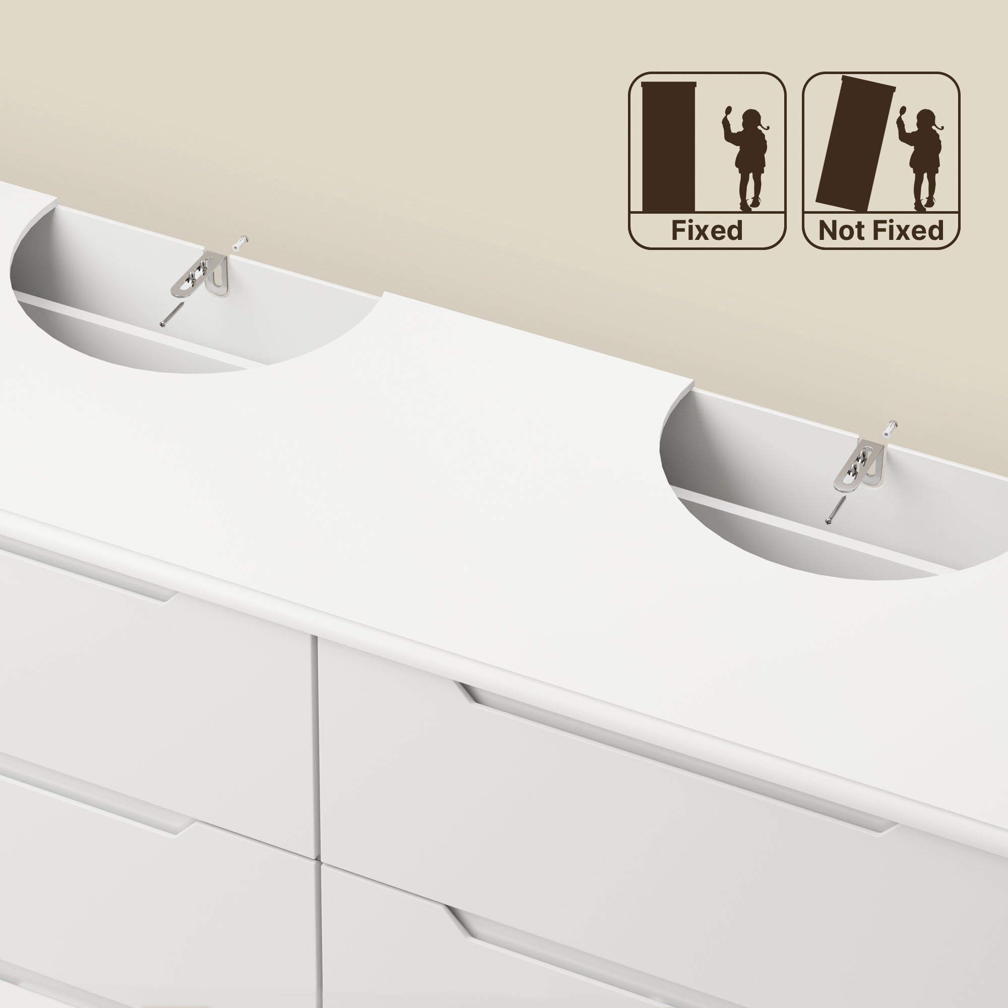 Modern 6 Drawer Double Dresser, White Wood Chest of Drawers with Cut-Out Handles, Sturdy Storage Organizer for Bedroom Living Room Hallway
