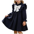 thumbnail image 1 of Vestido de Manga Larga de un Hombro con Manga de Puff, Cuello de Pétalos, Arco Y Rodilla de Longitud A-Línea para la Escuela, las Fiestas Y el Uso Diario, 1 of 9