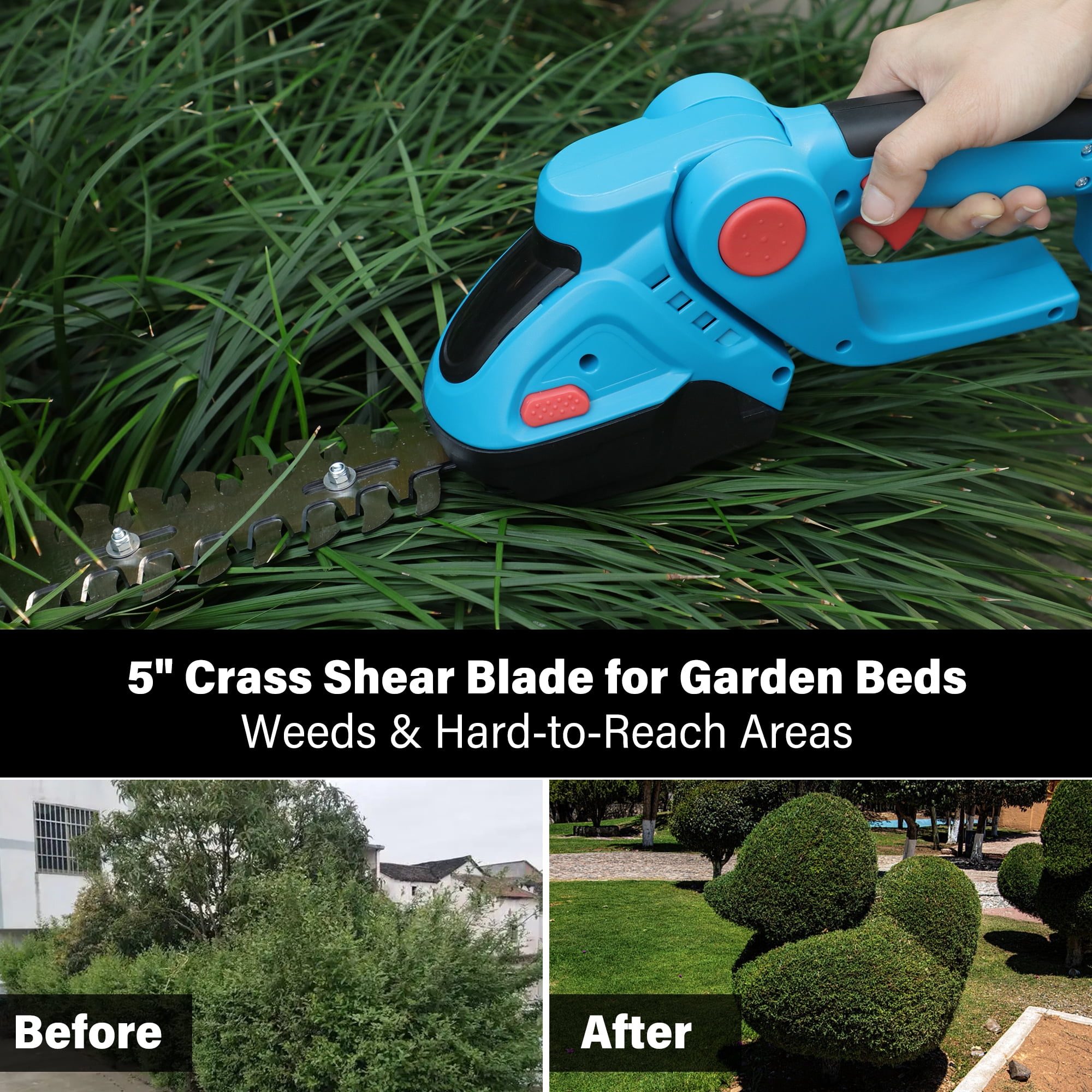 YouLoveIt Hedge Trimmer Cordless & Garden Shears Hedge Clippers Grass Cutter W/ Pruning Scissor 2 in 1 Handheld Hedge Trimmers Rechargeable