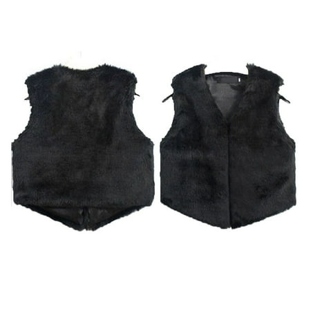 New Fashion Top Women Faux Fur Waistcoat Jacket Coat Sleeveless Casual Solid Outwear Fashion Vest Black M