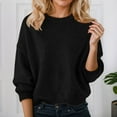 thumbnail image 2 of Sweater for Women Solid Long Sleeve Crew Neck Knit Vintage Cozy Fall Clothes Outfits Black, 2 of 4