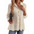 thumbnail image 2 of Women'S Button Down Peplum Blouse Long Sleeve Collared Loose Fit Shirts Textured Top White XXL, 2 of 9