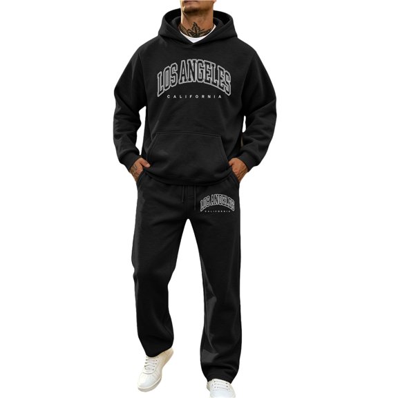CONFREE Mens Sweatsuit 2 Peice Sets Lined Sweat Suit for Men Letter Graphic Y2K Hoodies Sweatpants Outfits Warm Fall Winter Track Suits Set