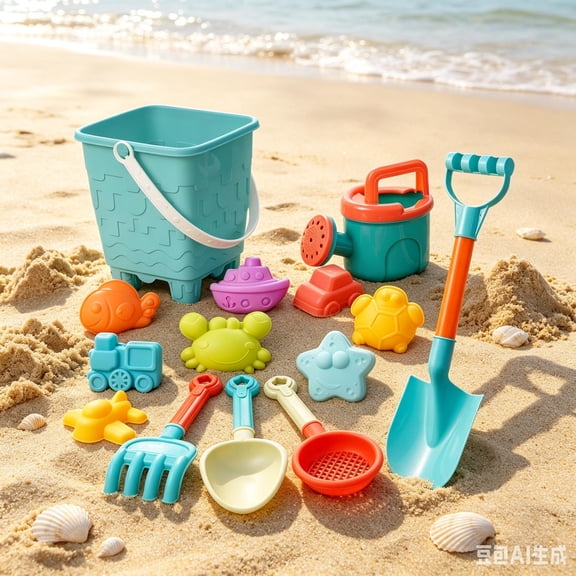 Kids Beach Toy Set with Shovels, Rakes, Sand Molds, Watering Can and Hourglass, Toddler Sandbox Toys Summer Outdoor Sand Play Kit for Beach and Backyard