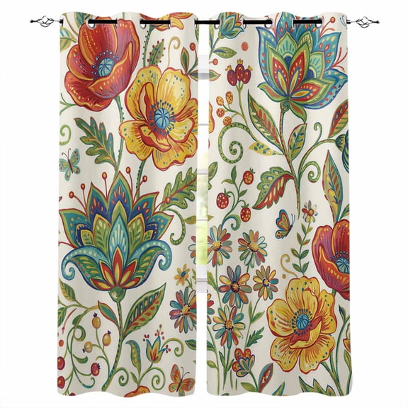 Green Yellow Paisley Blackout Curtains for Bedroom/Living Room, Thermal Insulated Kitchen Curtains, Vintage Boho Floral Botanical Grommet Darkening Window Treatment Drapes 27.5"x39"x2