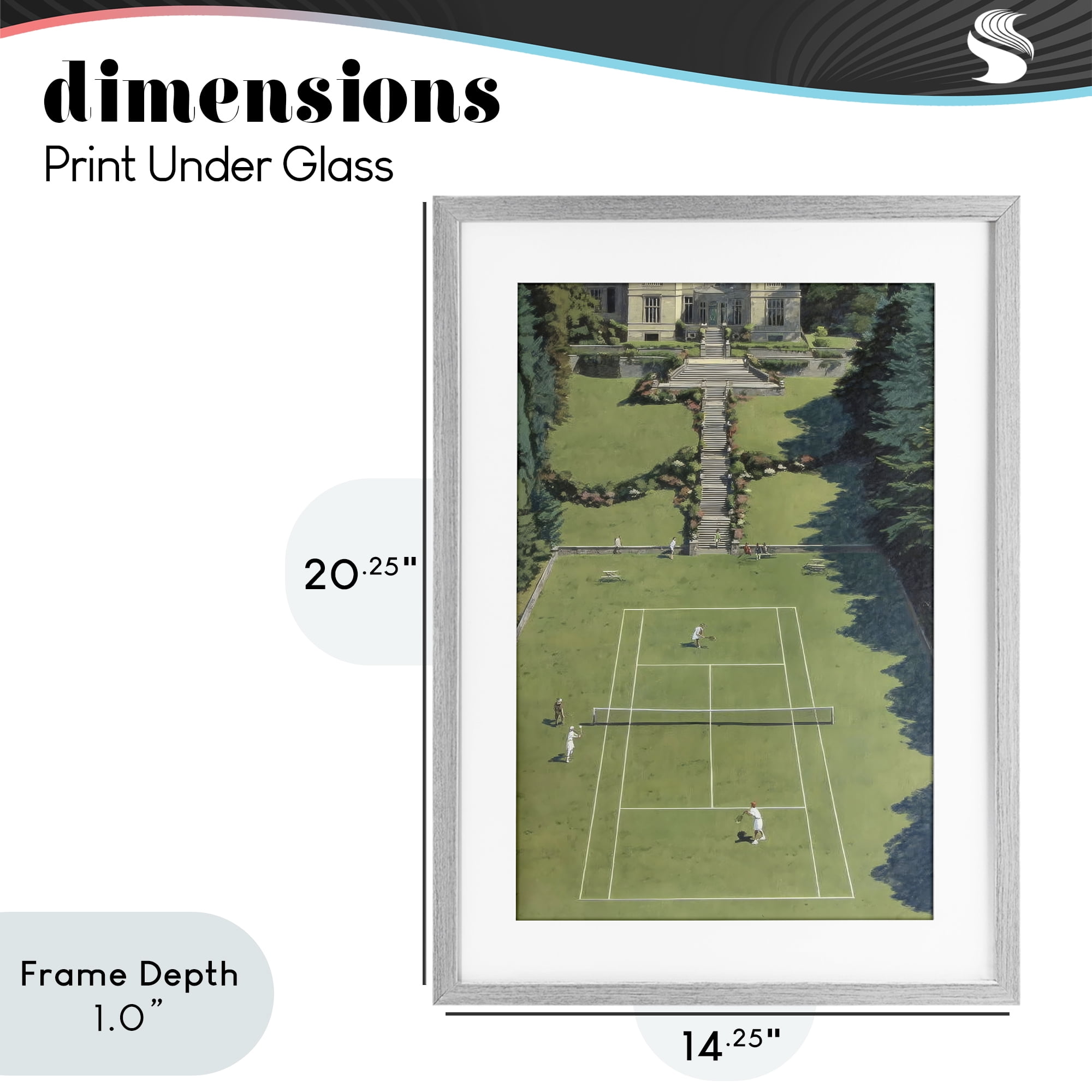Stupell Industries Tennis Court at Mansion Gray Framed Print Under Glass, design by Petal Prints Design