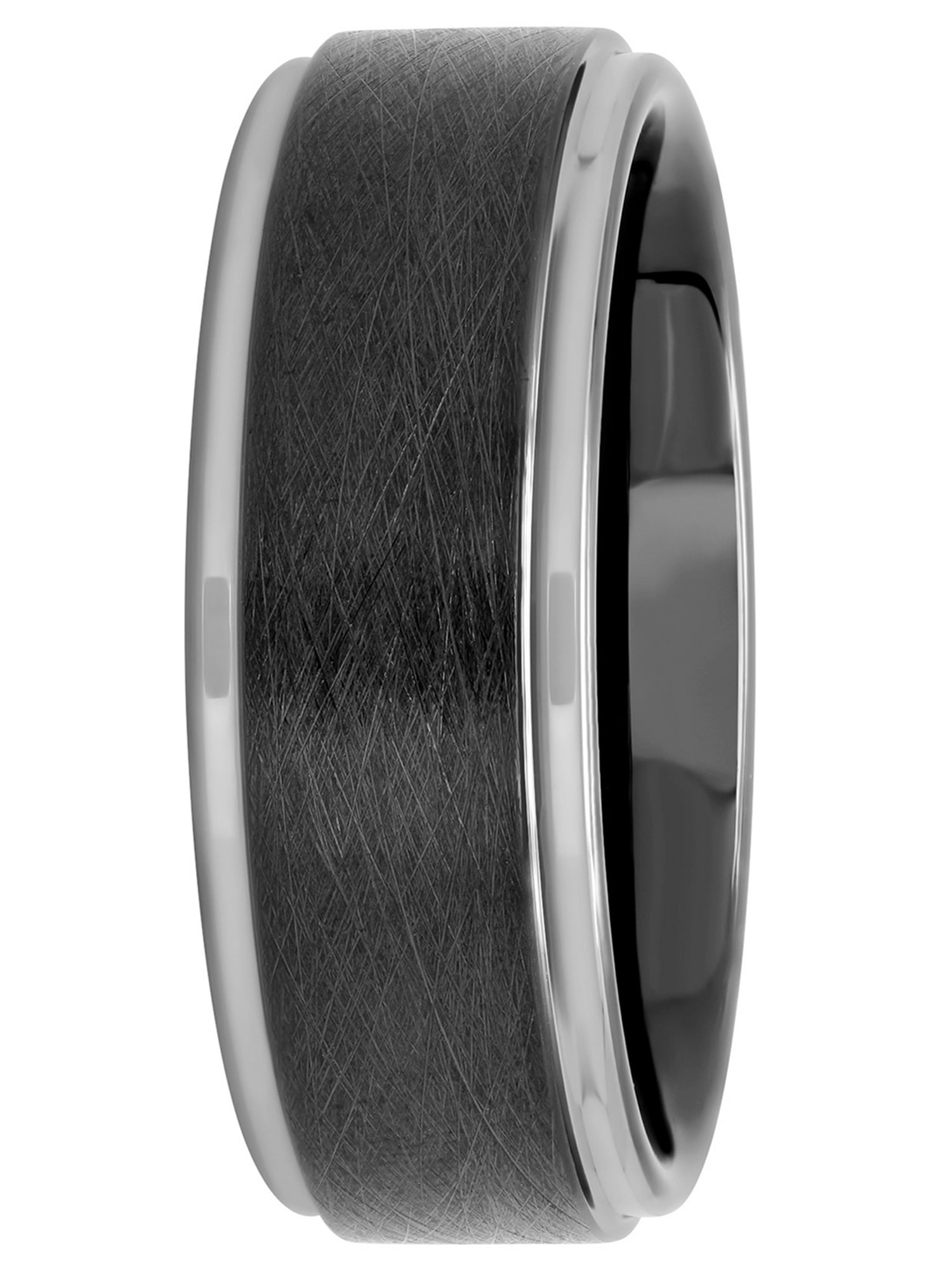 Brilliance Fine Jewelry Men's Black Two-Tone Tungsten Frozen Finish Step Edge 8MM Wedding Band - Men's Ring