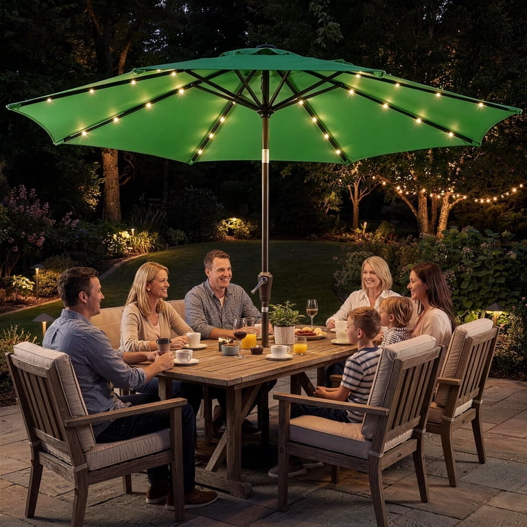 10ft patio umbrella with led lights HOMSHADE Solar Cantilever Base Included, Beige close crank Best Choice Products, Solar LED