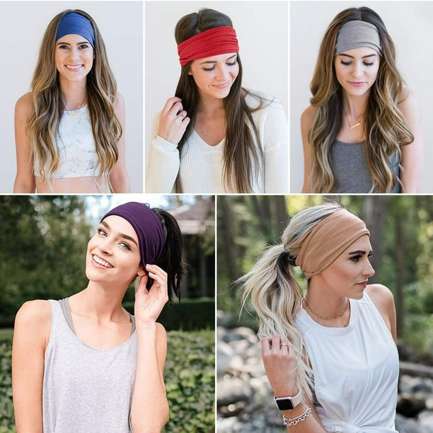 10 Pieces Wide Headband for Women, Stretchy Soft Headband for Yoga