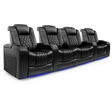 Valencia Theater Seating - Valencia Tuscany Row of 4 Loveseat Center Premium Top Grain 11000 Nappa Leather Home Theater Seating - Midnight Black