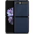 thumbnail image 2 of Galaxy Z Flip/Z Flip 5G Case,Ultra Slim Thin Litche Partten Premium Genuine Leather Shook-Proof Bumper Protective Cover Case for Samsung Galaxy Z Flip (2020),Dark Blue, 2 of 9