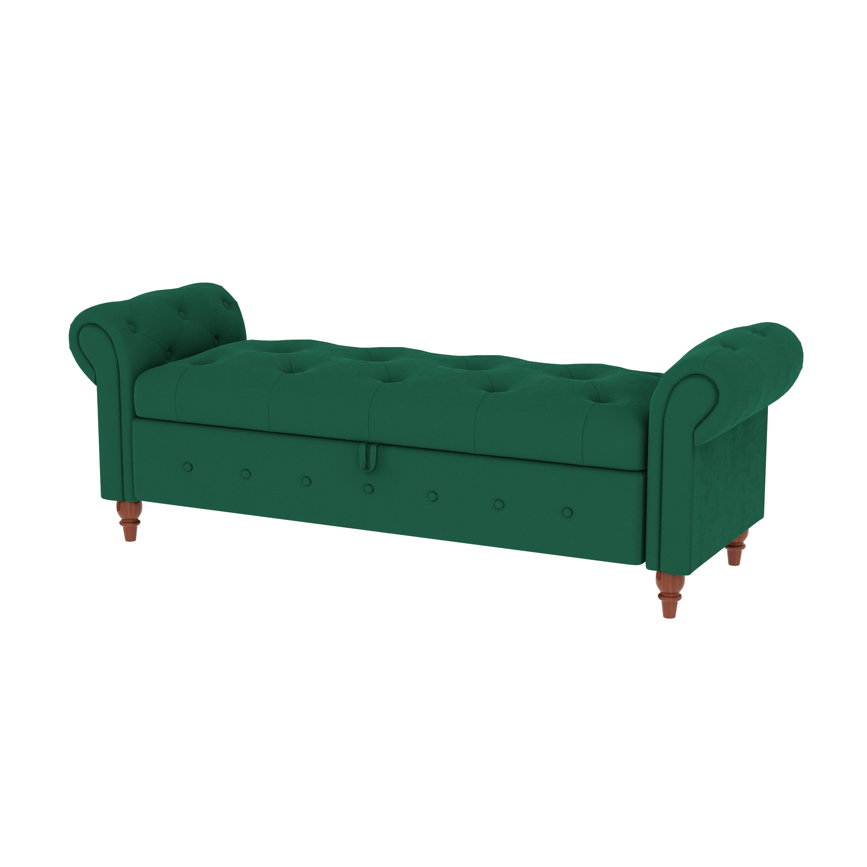 Miniyam 63" Storage Ottoman Bench with Rolled Arms, Button Tufted End of Bed Bench for Bedroom, Green