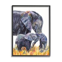 Stupell Industries Elephant Family in Tall Yellow Grass Safari Animals Black Framed, 16 x 20, Design by George Dyachenko