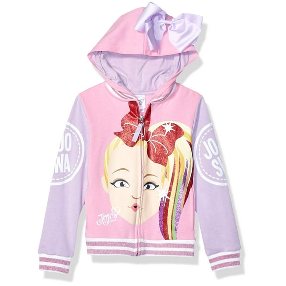 JoJo Siwa Chandail à Capuchon à Fermeture à Glissière pour Filles « Little Big Face » avec Nœud sur la Capuche, Rose Pâle/lilas, 6X