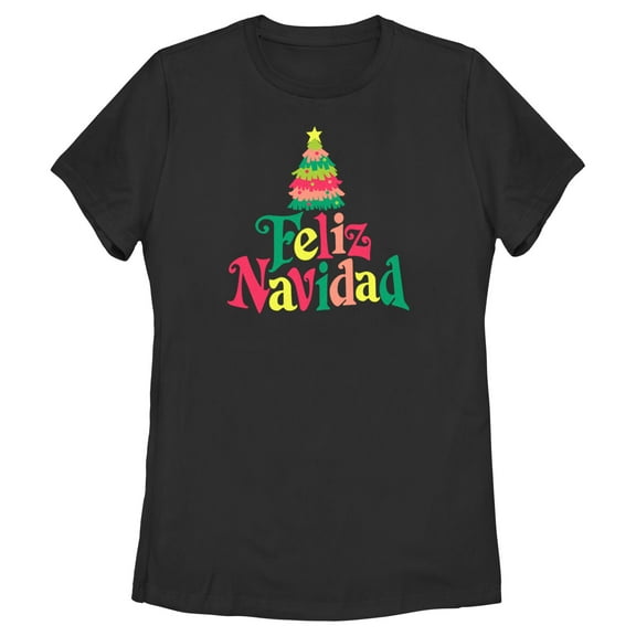 Women's Lost Gods Christmas Tree Feliz Navidad  Graphic Tee Black X Large
