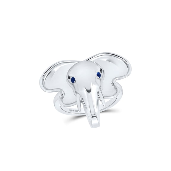 Sterling Silver Womens Round Blue Sapphire Elephant Animal Ring .03 Cttw