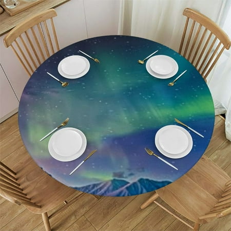 

Autua Aurora Borealis Snowy Mountain Range Lake Round Table Cover Stain Resistant Washable 100% Polyester Great for Kitchen Dining Wedding Parties Waterproof Fabric 54 -58