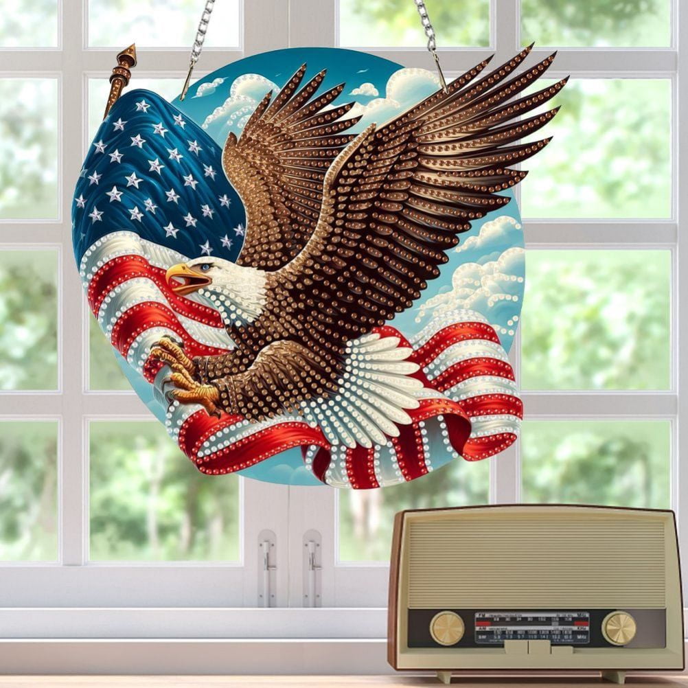FLOPESN 2PCS DIY Diamond Art Painting American Independence Day Creative，9.84*9.84in Eagle  Design, Acrylic Material Irregular Shape Home Decoration Pendant