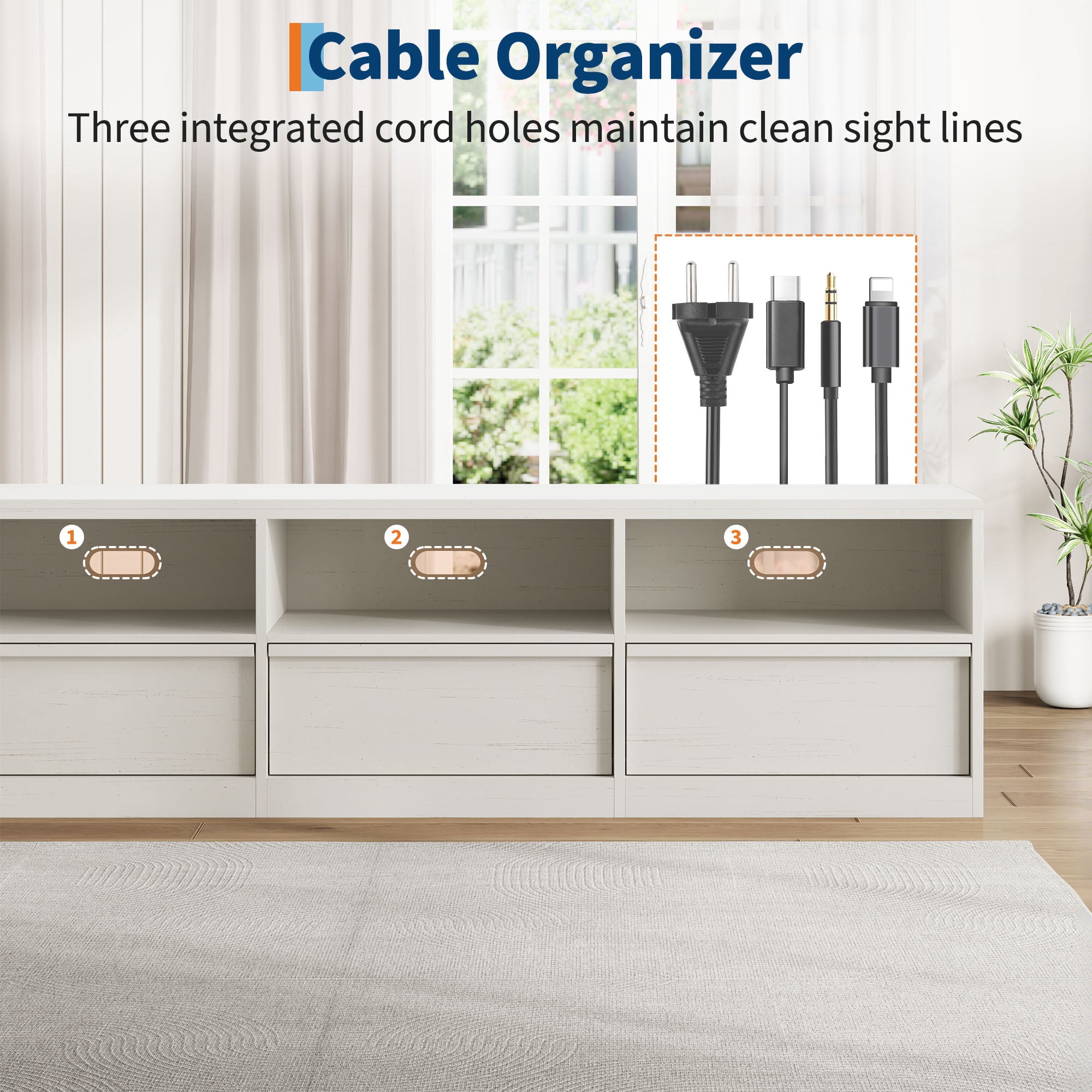 Gaderth  Mid Century Modern TV Stand, Sturdy MDF Media Console, Industrial Entertainment Center with 3 Drawers & Open Shelves for Living Room & Bedroom, Fits 65-80" TVs