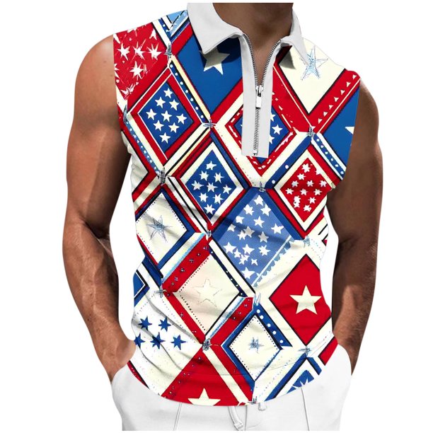 Camisas de Suéter para Hombre, Moda Casual sin Mangas, Cremallera de Impresión Turndown Tanque Deportivo