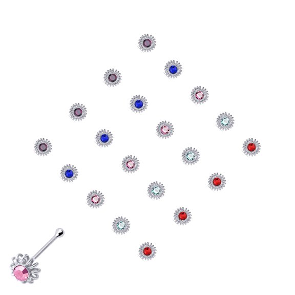 Silver Jewelco London Multi Colour CZ Nose Studs - Pack of 20 4mm