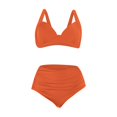 thumbnail image 2 of MSJUHEG Summer Swimsuit,Womens Bikini,High Waisted Bikini Sets for Women,Push Up Bathing Suits for Women,Ribbed Swimsuit for Women,Bathing Suit with Shorts,Summer Bikinis Orange S, 2 of 5
