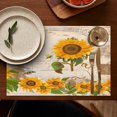 thumbnail image 4 of Boho Sunflower Placemats Set of 6, Machine Washable Vintage Linen Table Mats with Heat Resistant Rustic Floral Design Featuring Yellow Blooms, Bees, and Butterflies, 4 of 5