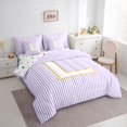 thumbnail image 3 of Feelyou Chic Purple Stripes Bedding Comforter Set 7pcs for Child, Dreamy Initial L Letter Queen Bedding Sets, Kawaii Cartoon Theme Reversible Queen Sheet Sets, Ultra Soft Bedroom Decor, 3 of 8