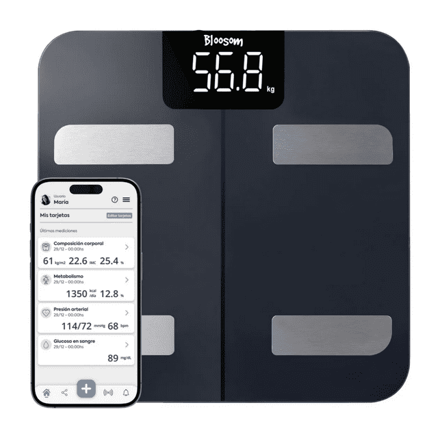 Bascula Digital Bloosom Bluetooth Inteligente 180 Kg Pesa Grasa Negro