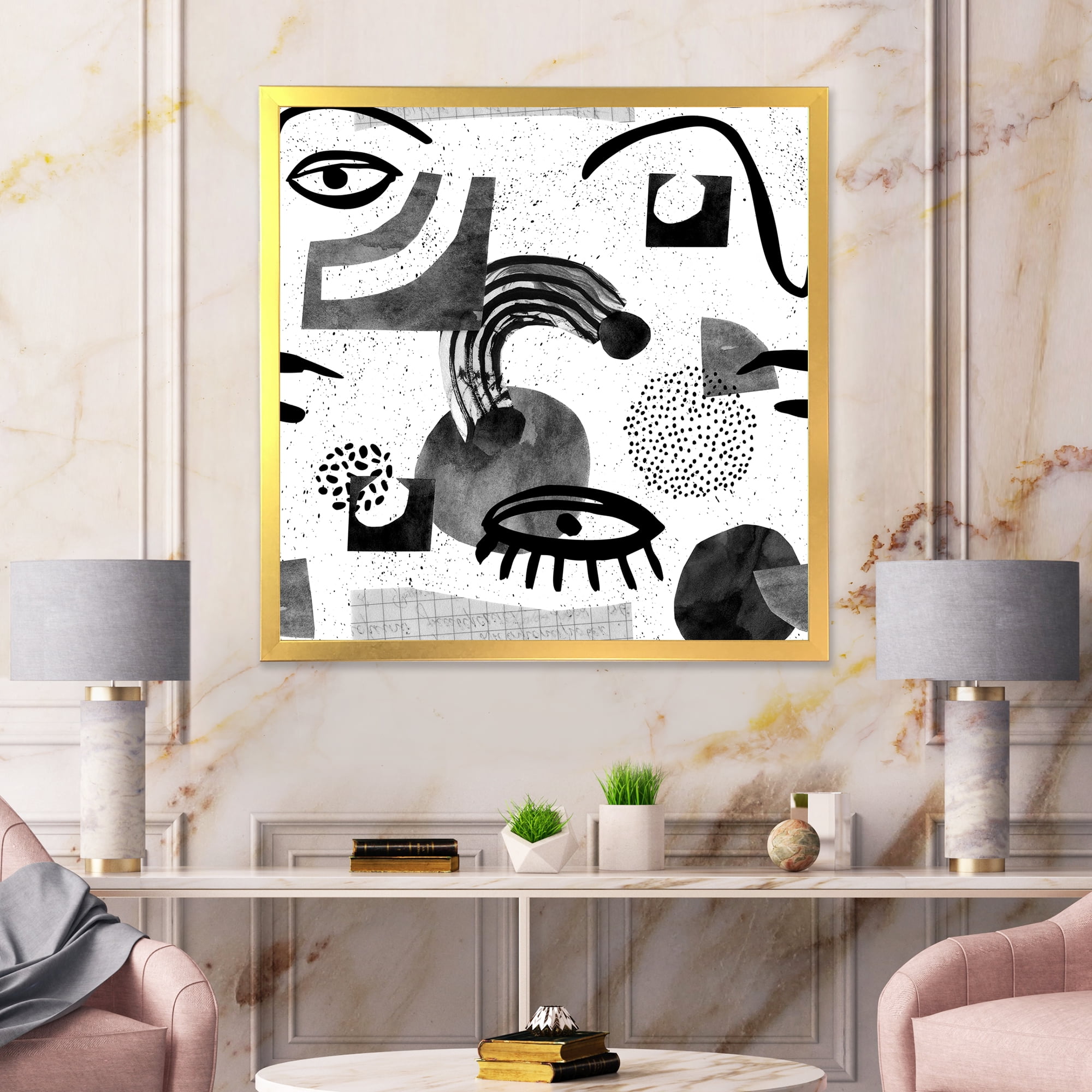 Designart 'Collage of Eyes And Doodles In Contemporary Style II' Modern Framed Art Print