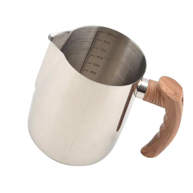 Taza para espumar leche, cafetera, tazas vaporizadoras fáciles de usar, mango de madera, para uso doméstico y festivo. 1000ML