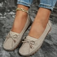 thumbnail image 2 of Moccasins Women Slip on Penny Loafers Orthopedic Flat Shoes Bowtie Round Toe Hollow out Casual Walking Shoes Beige Size 8.5, 2 of 9