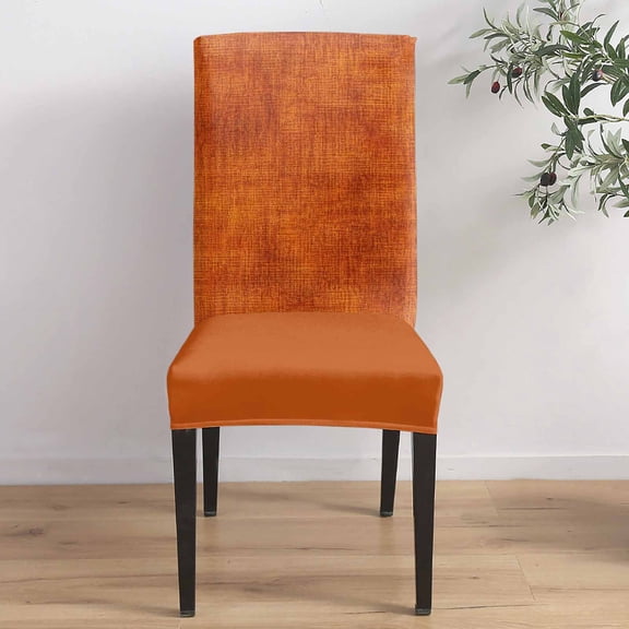 Burnt Orange Woven Fabric Dining Chair Covers Set of 1, Vintage Rustic Linen Texture Chair Covers for Dining Room Removable Seat Protectors Slipcovers for Home Party Wedding Banquet