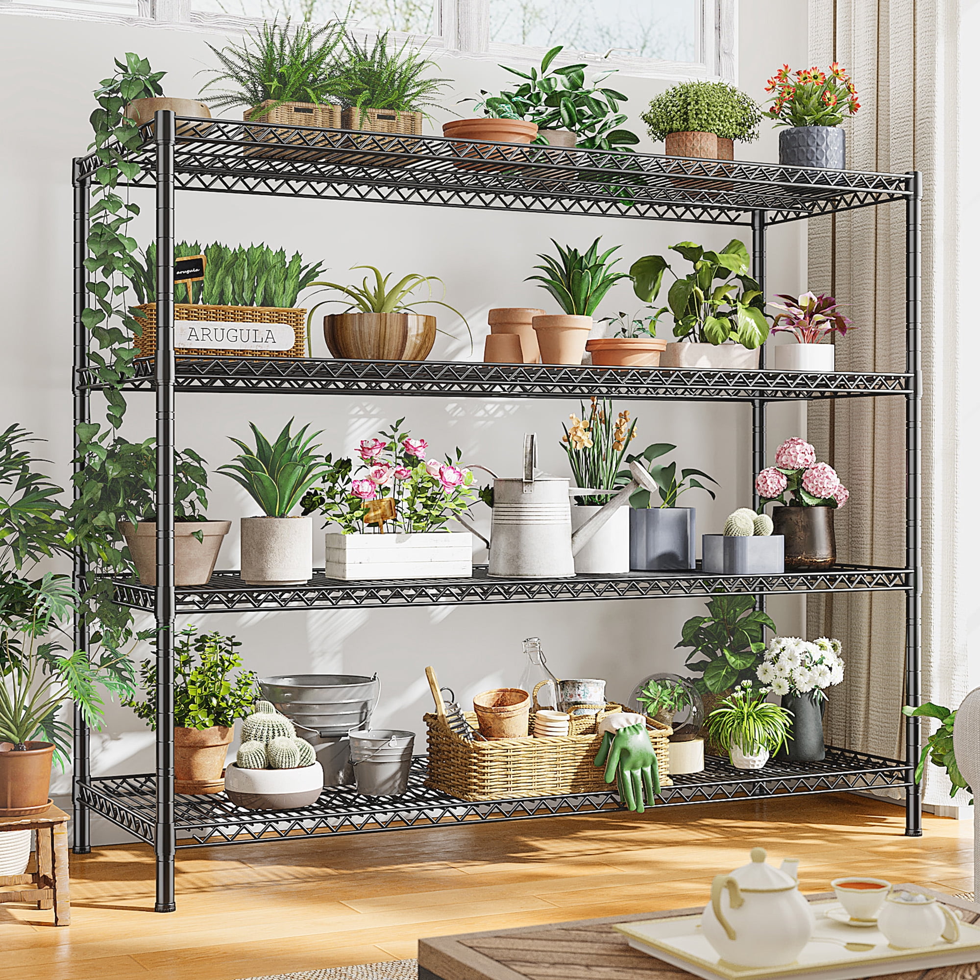 REIBII Heavy Duty Metal Storage Rack 4-Tier Adjustable Wire Shelves 2560lbs Pantry & Garage Shelving,55.5"H x 55.5"W x 18"D