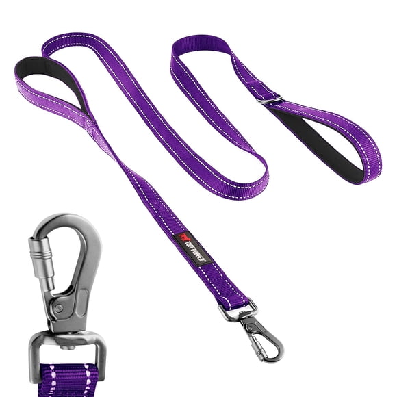 Tuff Pupper Heavy Duty Double Handle Leash | Twist Locking Carabiner Clip | Safety Lock for Strong Dogs | Reflective for Safe Night Walks | 6 Foot Leash | For Medium & Large Dogs