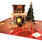 JNANEEI Christmas 3D Popup Greeting Cards LED Light Music Card with Envelope Postcards for Festival New Year Gift Decoration